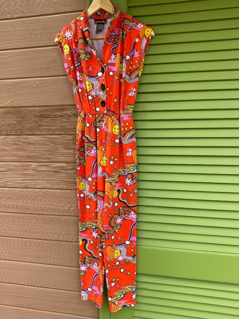 Nooworks Bright Orange Retro Print Sleeveless Jumpsuit - Picture 1 of 7